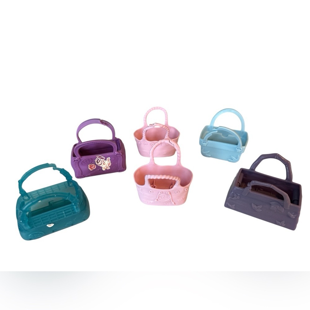 Littlest Pet Shop Lot 6 Pet Carriers Multi Color Basket Handle Carry Case Parts